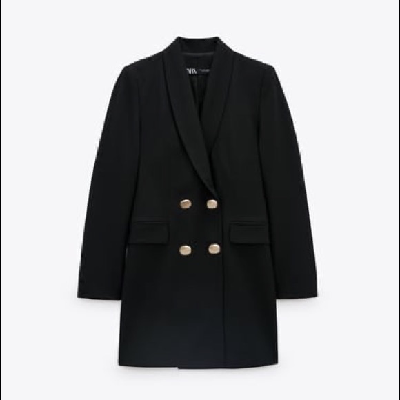 ZARA | NWT DOUBLE BREASTED LONG BLAZER BLACK L - Picture 11 of 15
